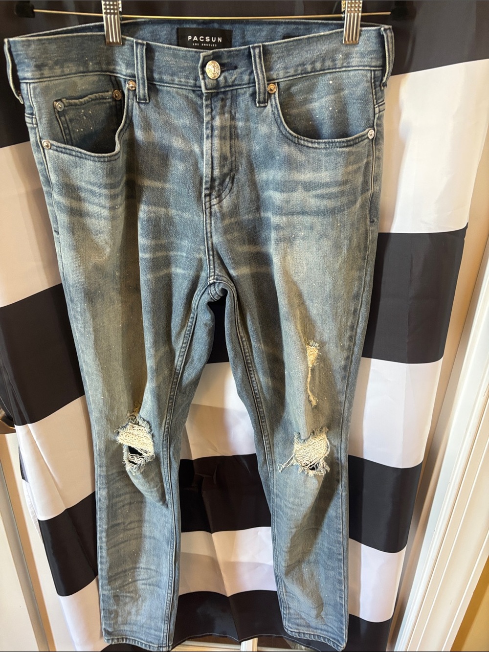 PacSun Men's Light Blue Skinny Ripped Jeans
